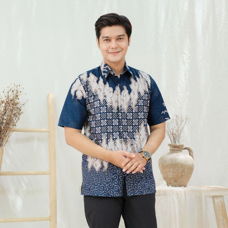 Product image Kois Batik - Atasan Batik Baju kerja Blouse dan Hem bisa dipisah motif seroja navy l Hem seroja navy