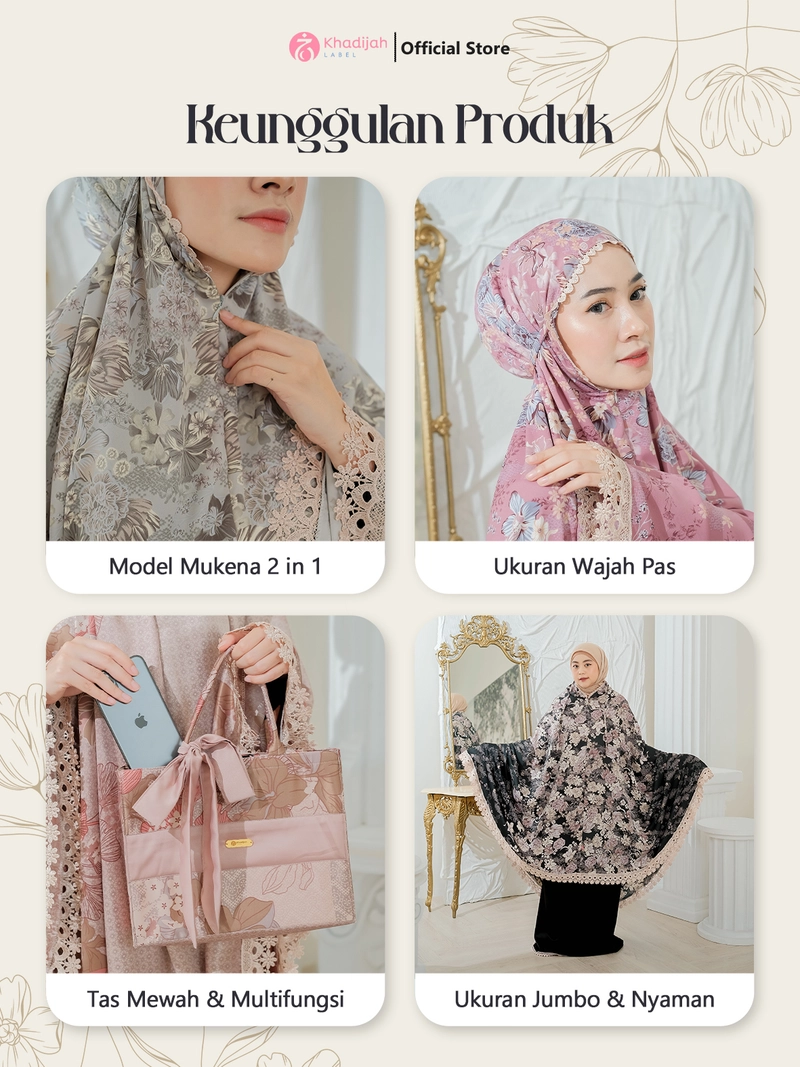 Product image KhadijahLabel - Mukena Jumbo Dewasa Terbaru Premium Renda Mewah Motif Bunga Majdina Jumbo Creamy Vanilla