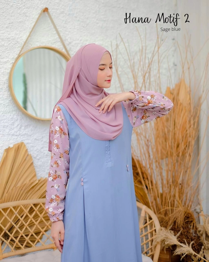 Product image AIZANA MOSLEM FASHION - Gamis terbaru simpel elegan dan syari SAE HANA-AZALEA M Hana Motif 2 Sage Blue