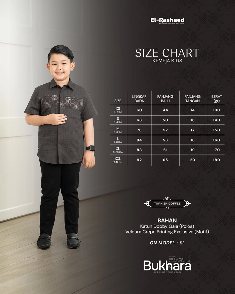 Product image Yasmeera Official - SARIMBIT 2026 BUKHARA SERIES WARNA TURKISH COFFEE XS KMJ ANAK L. PENDEK