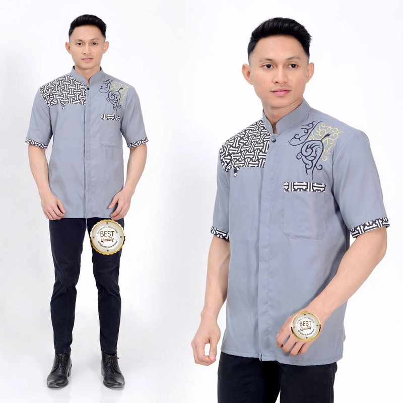 Product image Kois Batik - Baju koko lengan pendek Terbaru koko kombinasi batik keren Xl Abu