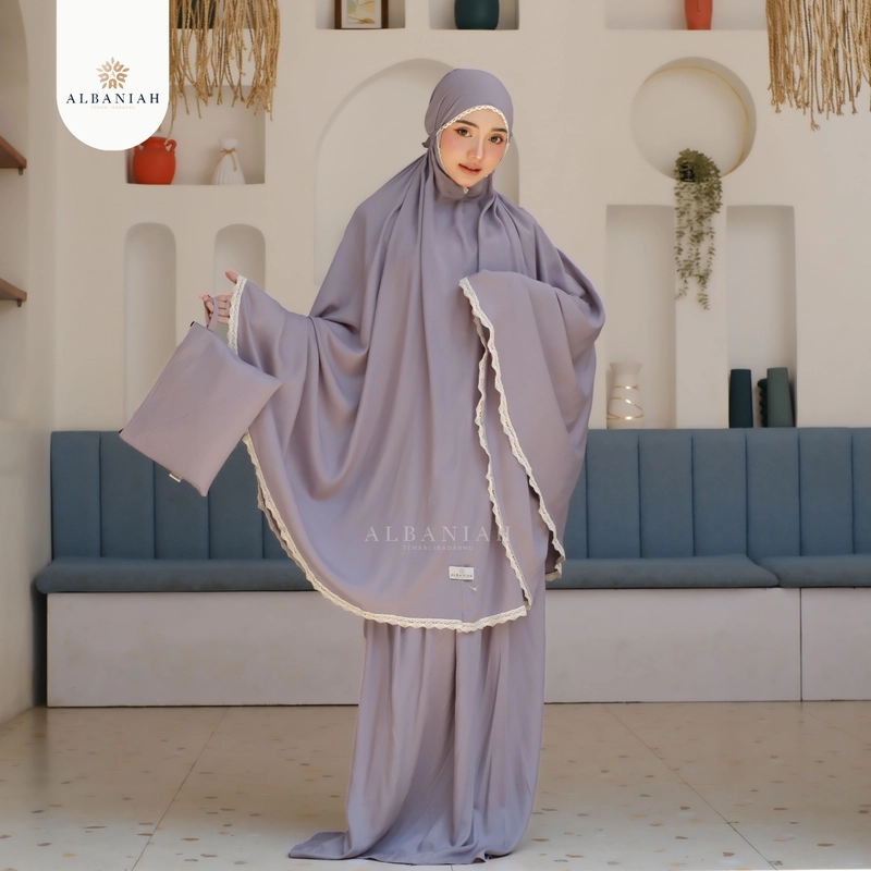 Product image Mukena Katun Rayon Polos Dewasa Premium Jumbo Abu-Abu