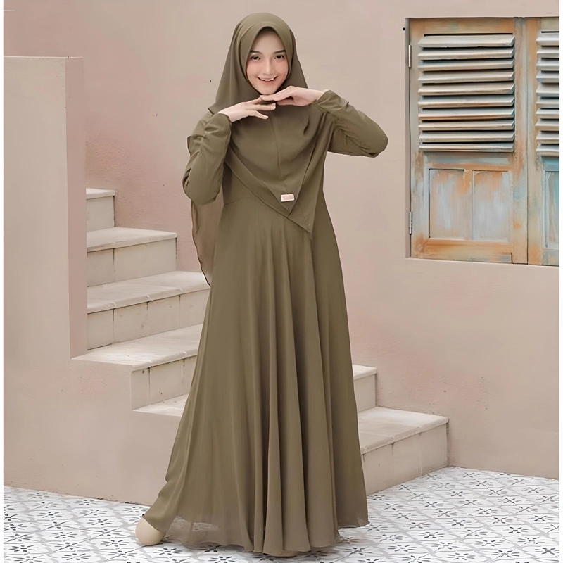 Product image Ladee Official - [PO] Gamis Syari Plus Jilbab 2 layer REQUEST SIZE Army