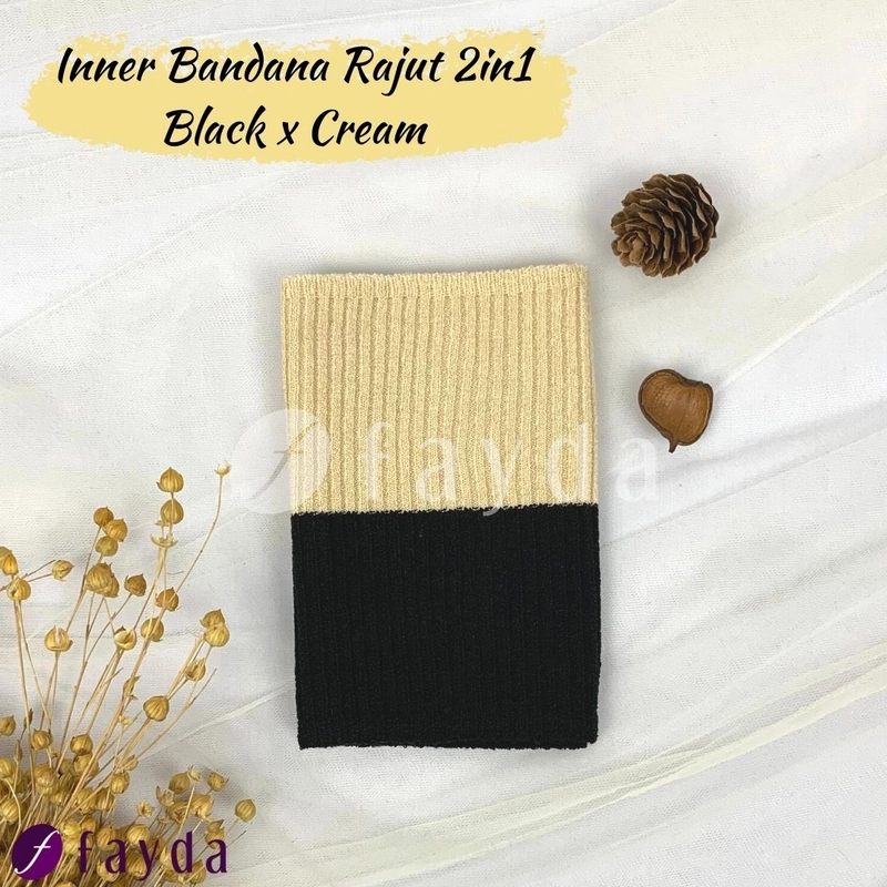 Product image Fayda - Inner Bandana Rajut 2in1 Black Series 16 X 18 Black - Cream