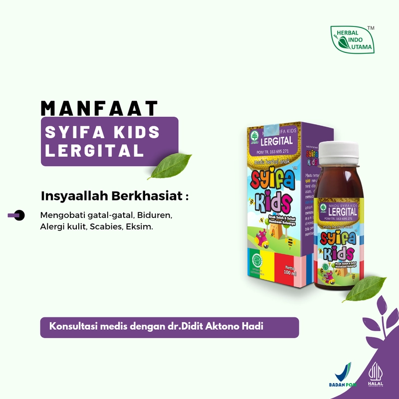 Product image Herbal Indo Utama - Madu Anak Syifa Kids LERGITAL Membantu Meredakan Kulit Gatal Pada Anak 100 ml 1 Botol 100 ML Madu Anak\