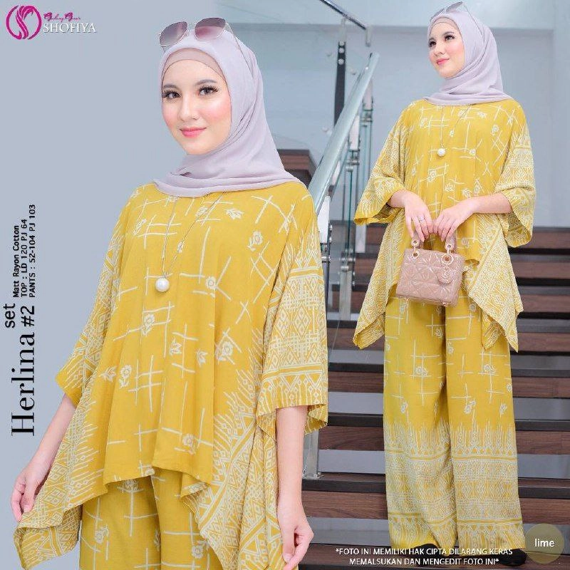 Product image Batik Alfin - Setelan wanita one set waka herlina bahan rayon premium Allsize Herlina kuning