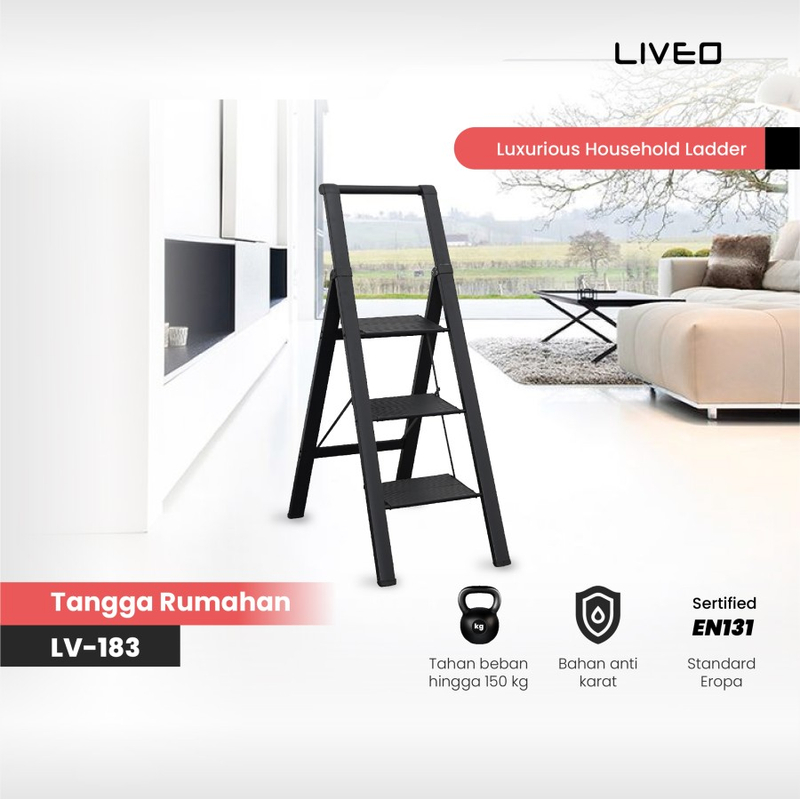 Product image Liveo - Tangga Rumahan Lipat Alumunium LIVEO LV-183 / Ladder 3 Step 5000 black