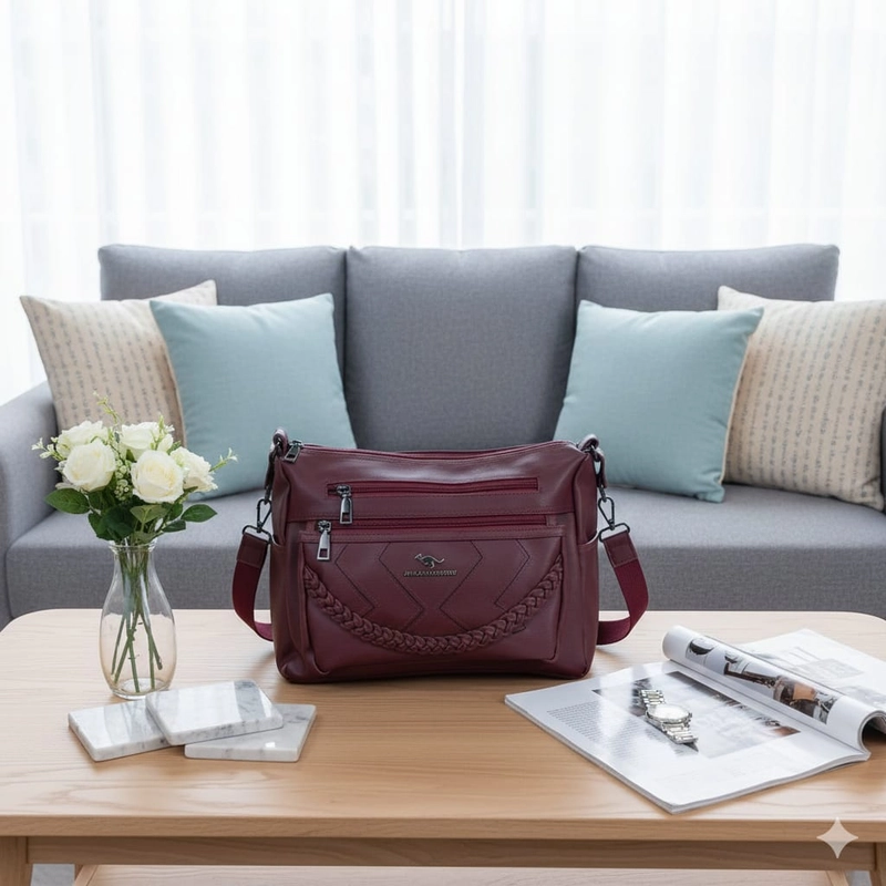 Product image CBL - BELLA Slingbag - Tas Selempang Slingbag Wanita BELLA Tas Selempang Anyaman Kepang Medium Marun