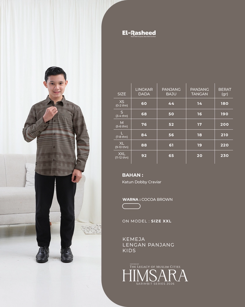 Product image Yasmeera Official - SARIMBIT 2026 HIMSARA SERIES WARNA COCOA BROWN XS KEMEJA ANAK