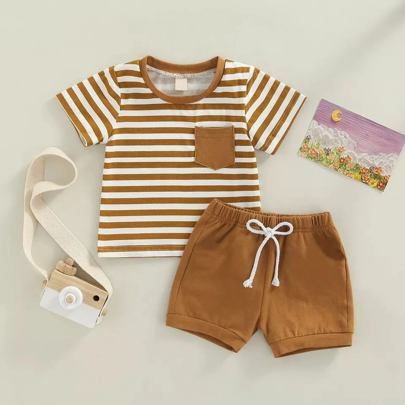 Product image Badia Kids Fashion - Setelan Set Anak Alfa Unisex Kaos Belang dan Celana Pendek Anak Unisex No4 (3-4 Tahun) Bata