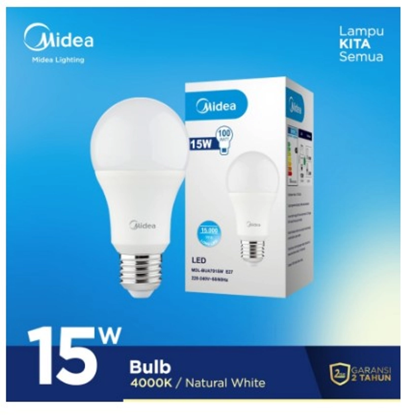 Product image UTAMAMEGA - Lampu Bulb Led Beli ( 3 Bonus 1 ) Midea 15 Watt Putih 4000K - Kuning Daya 15 Watt