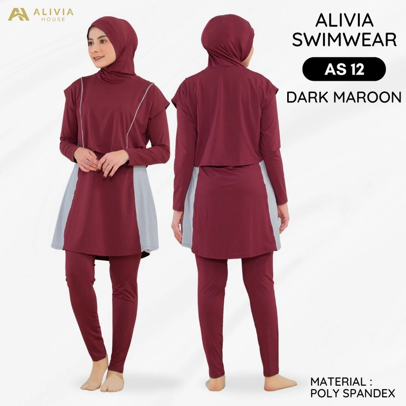 Product image Alivia House - Alivia Swimwear AS 12 - Baju renang muslimah syari Poly Spandex dewasa wanita muslimj M Dark Maroon