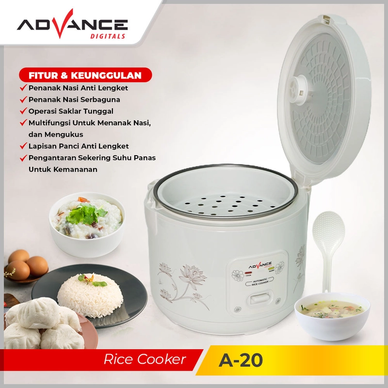 Product image Advance Digitals Indonesia - Rice Cooker A-20 Penanak Nasi Serbaguna 3in1 Magic Com 1.8 Liter Default