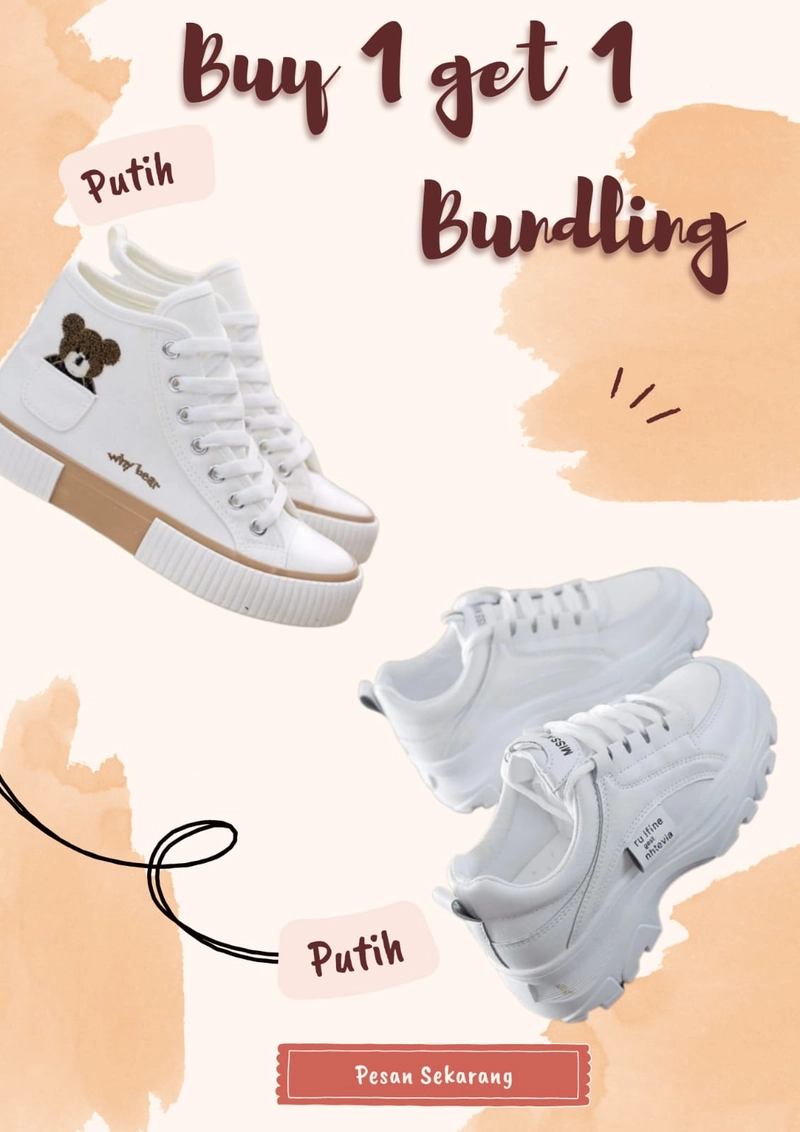 Product image Koekita - Paket Bundling Buy 1 Get 1 Sepatu Kets Sneakers Boot Wanita Why Bear & Nhtevia 36 Putih & Putih