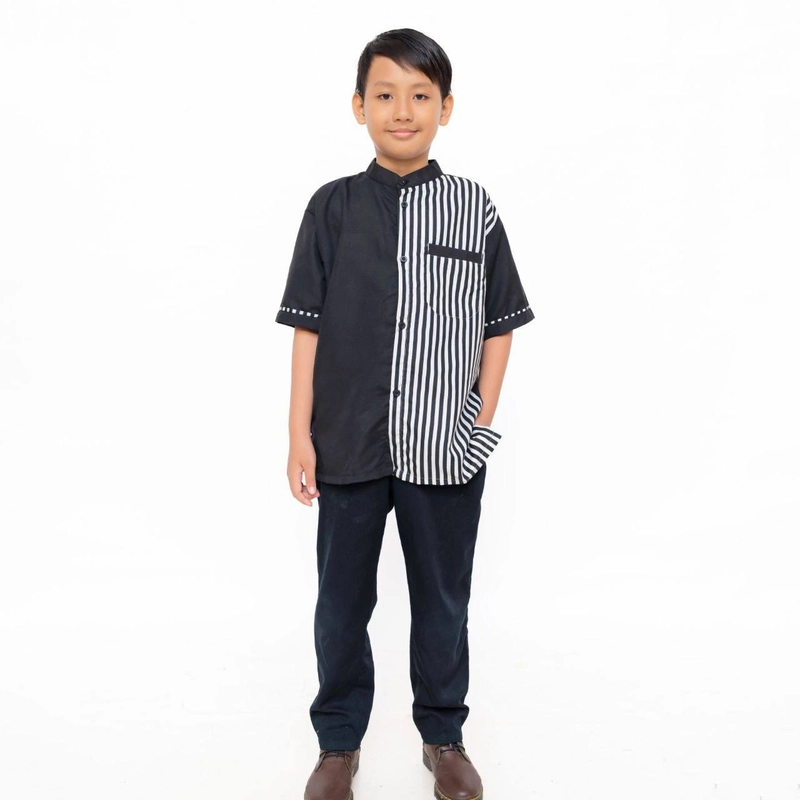 Product image Juragan Kurta - Baju Koko Muslim Pria Coupel ayah dan anak Kembaran Motif zebra M Anak hitam