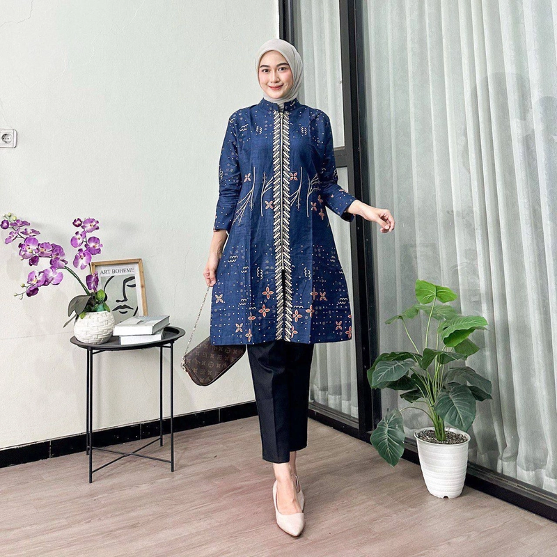 Product image Batik Alfin - Baju Batik atasan wanita modern terbaru motif anjani model kekinian terbaru M Anjani navi