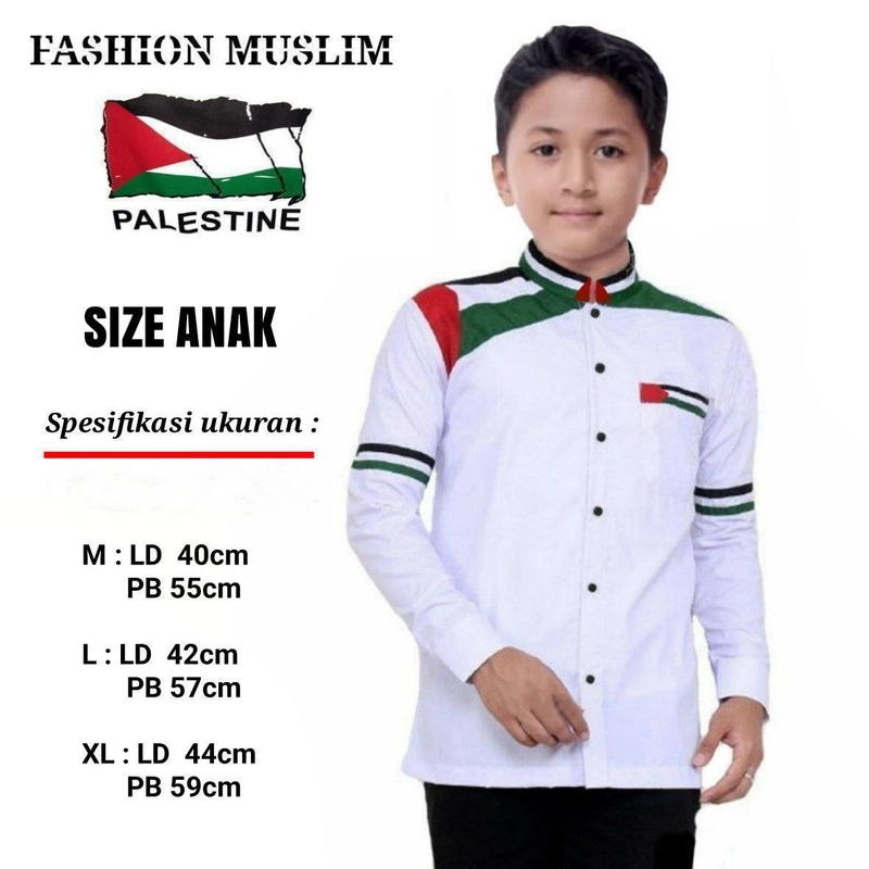 Product image Kois Batik - Baju koko anak tanggung lengan panjang bagus motif palestina M Palestina putih 1