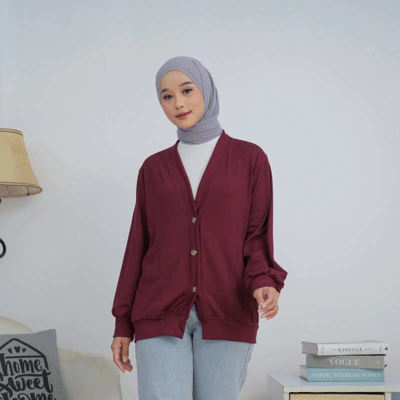 Product image Sseolshop - YUANA cardi outer atasan wanita kekinian terbaru kasual JUMBO M Marun