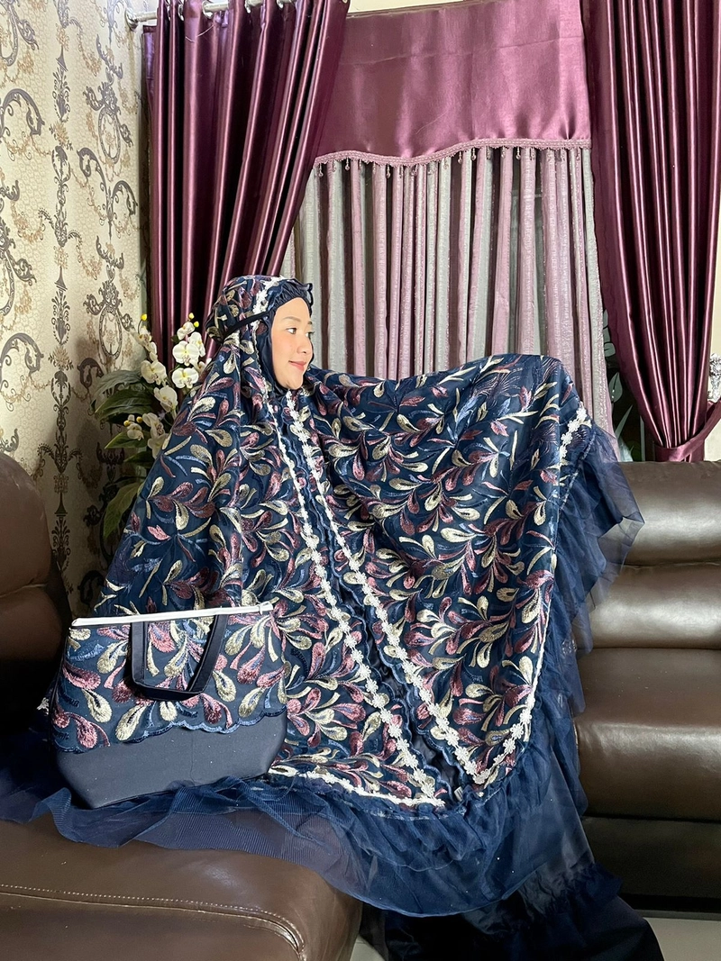 Product image SRIAYU COLLECTION - Mukena Brukat Motif Melati ALL SIZE NAVY