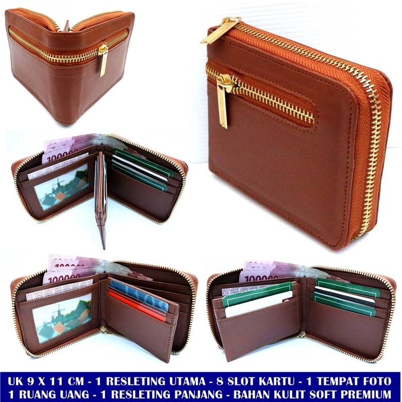Product image Lanc Fashion - Dompet Leather Italys Kartu Pria Resleting Slim WARNA BROWN