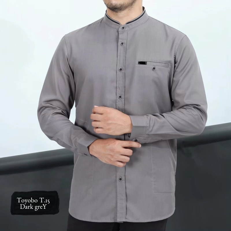 Product image Ibtihal id - BAJU KOKO KURTA PAKAIAN MUSLIM LENGAN PANJANG BAHAN TOYOBO-svqT015 M DARKGREY