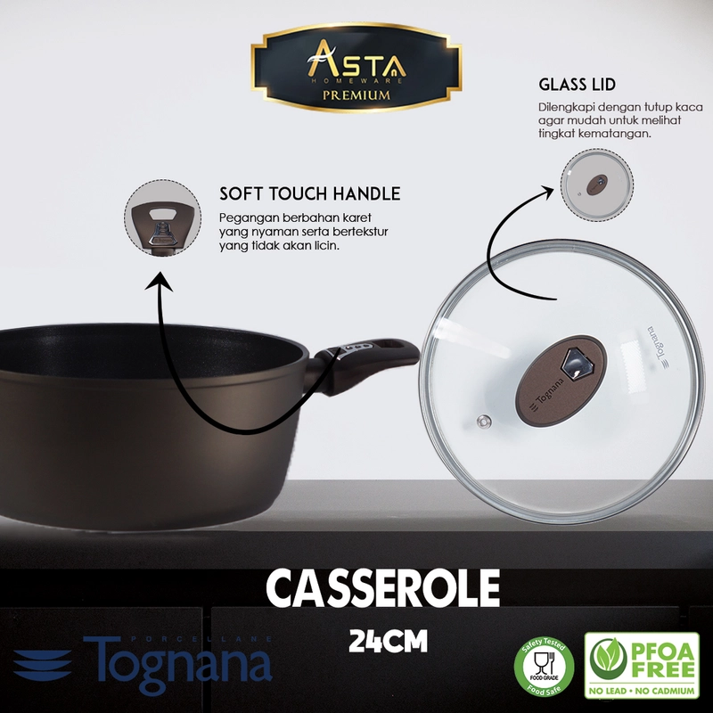 Product image Asta Homeware Official - Tognana Italy Premium Casserole Panci Masak Anti Lengket 24 cm Size Casserole 24 cm