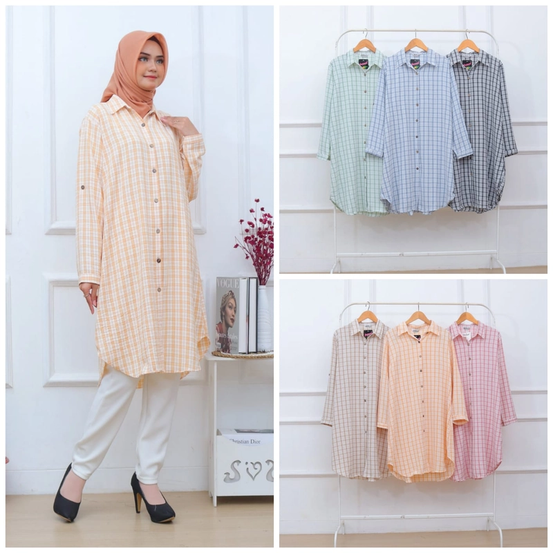 Product image Giat Makmur [TA] - Tunik kemeja Motif Kotak Krinkel Airflow Premium 2398 Standar Hijau