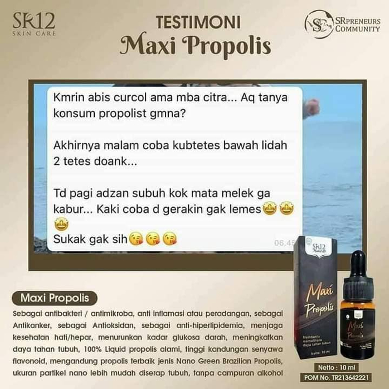 Product image SR12 Propolis Meningkatkan Imun Tubuh Mengatasi Asam Urat Kolesterol Hipertensi Dan Diabetes 10 ml Maxi Propolis