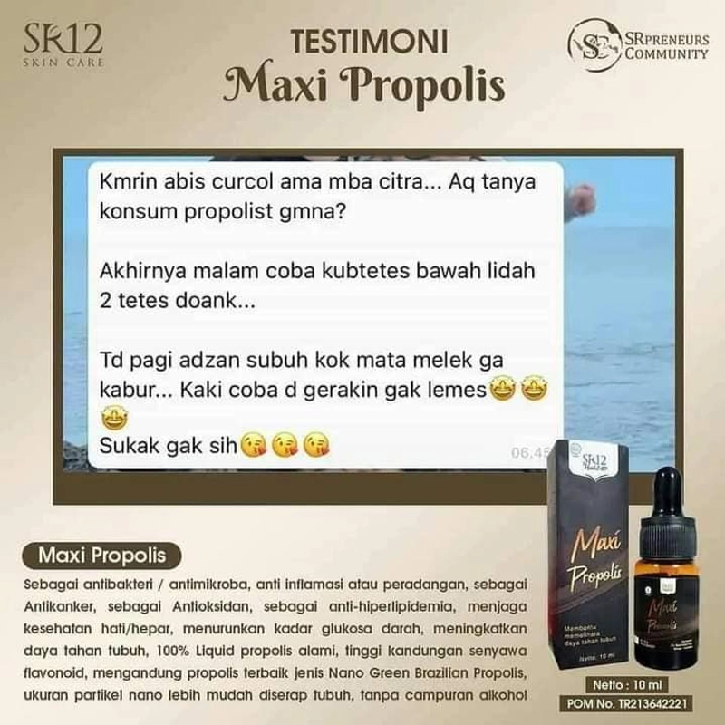 Product image SR12 Propolis Meningkatkan Imun Tubuh Mengatasi Asam Urat Kolesterol Hipertensi Dan Diabetes 10 ml Maxi Propolis
