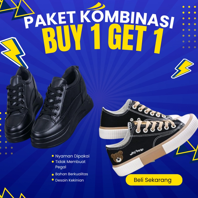 Product image Koekita - Paket Kombinasi Buy 1 Get 1 Sepatu Kets Sneakers Wanita LV-01 & WB-02 36 HITAM