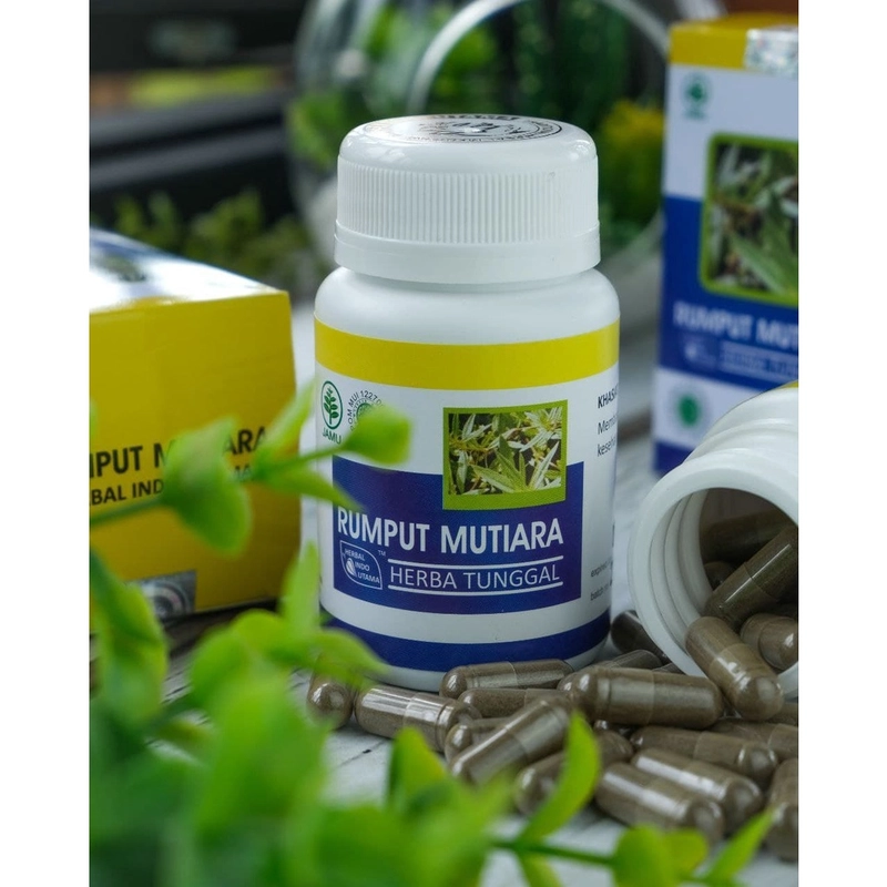 Product image Herbal Indo Utama - Rumput Mutiara Obat Amandel Radang Tenggorokan Radang Paru Herbal Indo Utama 1 Botol 60 kapsul Herbal Radang