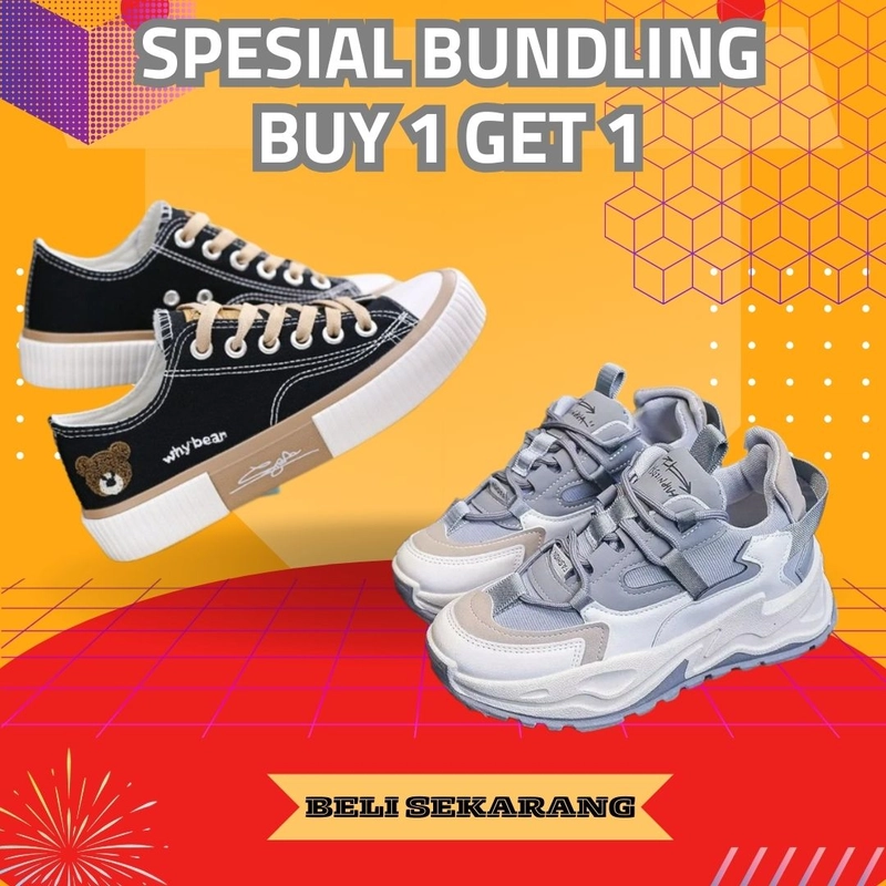 Product image Koekita - Paket Bundling Buy 1 Get 1 Sepatu Kets Sneakers Wanita WB-02 & JN-04 36 HITAM & GREY