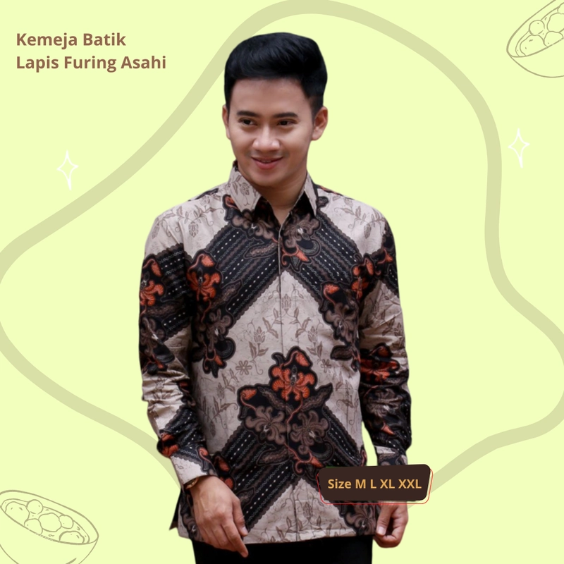 Product image Batik Kemeja Berlapis Furing KBF01 Kemeja Batik Lengan Panjang Bahan Katun ORI Berlapis Furing Asahi Size M A
