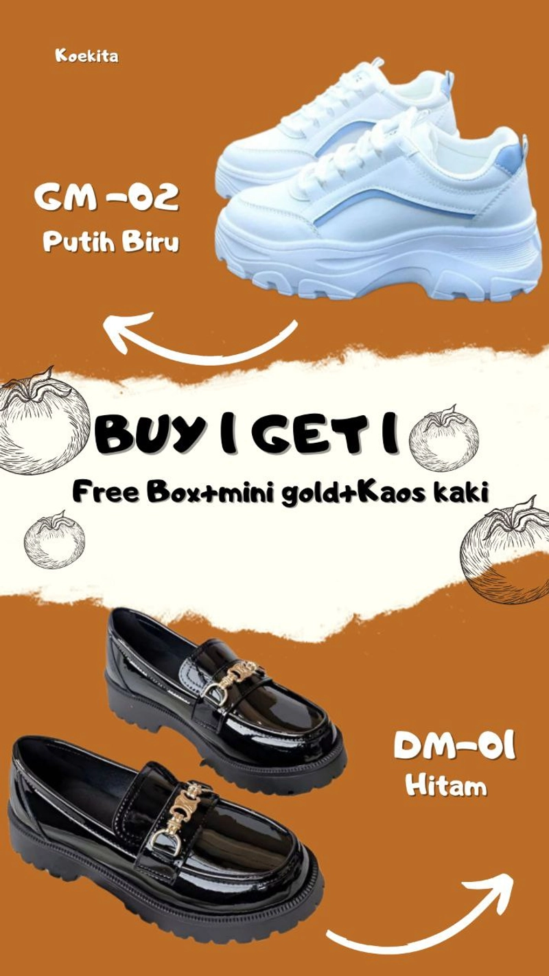 Product image Koekita - Buy 1 Get 1 Sepatu Kets Sneakers Wanita GM-02 & DM-001 40 PUTIH BIRU & HITAM