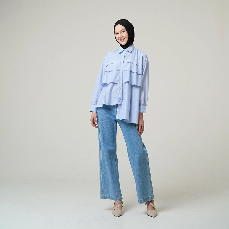 Product image Lusianasae - Serene Blouse Tunik Ruffle strip Hijab Oversize Trendy allsize ALLSIZE BABY BLUE
