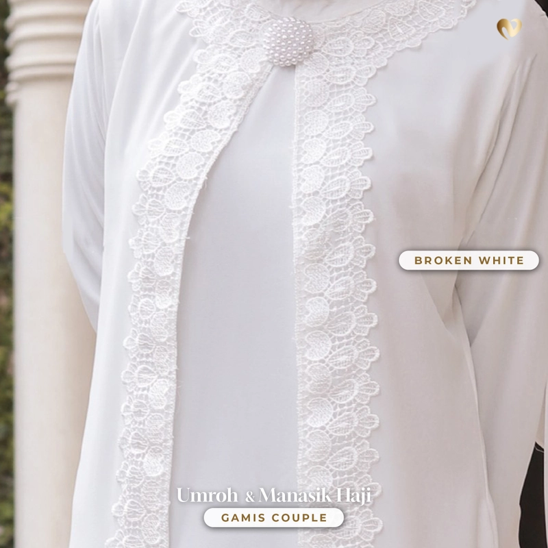 Product image Nomine - PO Gamis Polos Renda Putih Manasik Haji / Umroh (Dewasa) 3L Broken White