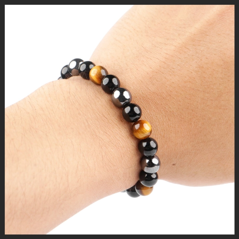 Product image CENTRAL GROSIR GEMSTONE - Gelang Batu Mix Tiger Eye Hematite Black Agate 17cm Mix color