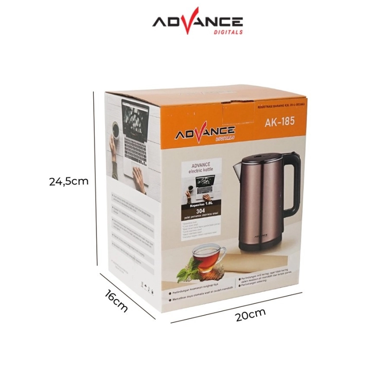 Product image Advance Digitals Indonesia - Teko Listrik Advance AK-185 Electric Kettle Stainless Steel 304 1.8 Liter Merah