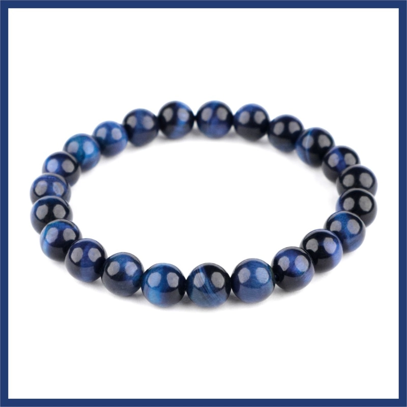 Product image CENTRAL GROSIR GEMSTONE - Gelang Pria Wanita Natural Blue Tiger Eye 8mm 16 Biru