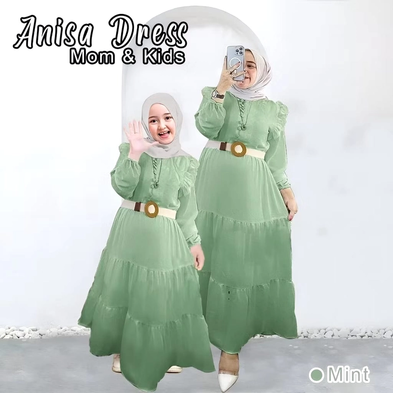Product image Muslim Clothing - Muslim Clothing-Anisa Dress Couple Ibu & Anak Ceruty Babydoll Premium ONE SIZE MINT ANAK