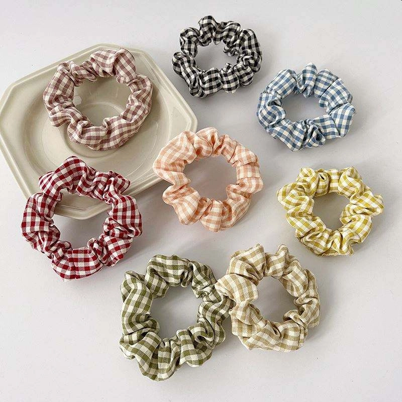 Product image KAHASIL - Ikat Kunciran Iket Rambut Scrunchie Motif Petak KMJAF004 all variant HITAM