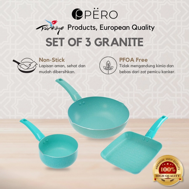 Product image Pero official - PAKET HEMAT Pero Bundle Set of 3 Wok 24 cm Grill 20 cm Saucepan 16 cm Set 3 Mint