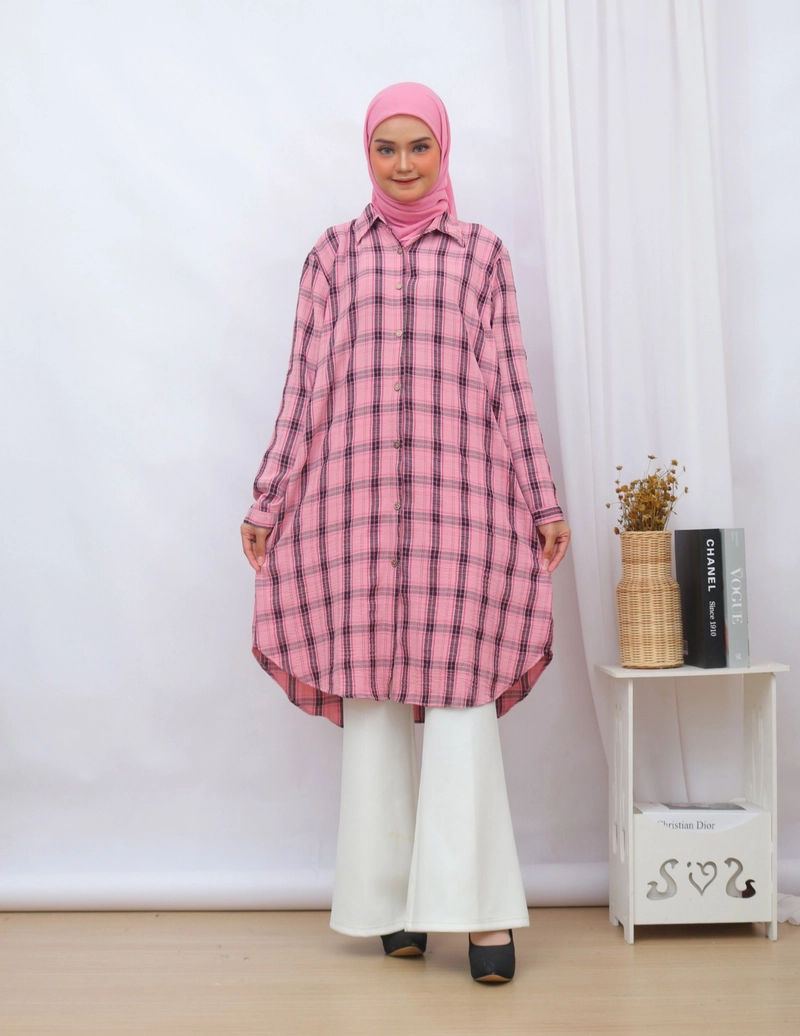 Product image Giat Makmur [TA] - Tunik Kemeja Kotak Baru Premium 6 warna Standar Pink