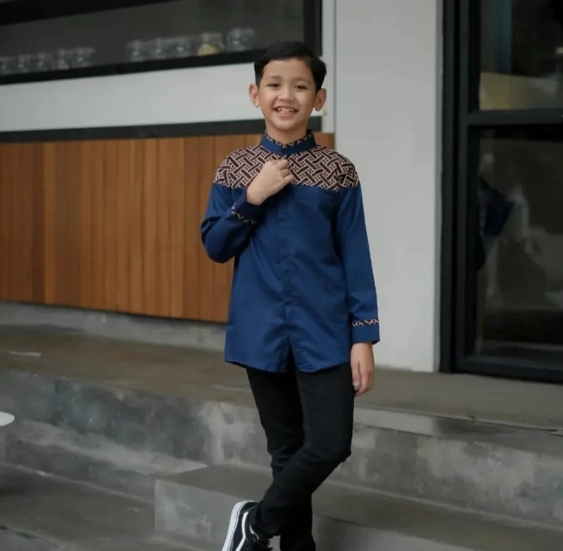 Product image Kois Batik - Baju Koko Anak Remaja Terbaru kombinasi Batik Keren Sekali Xxl Anak navy