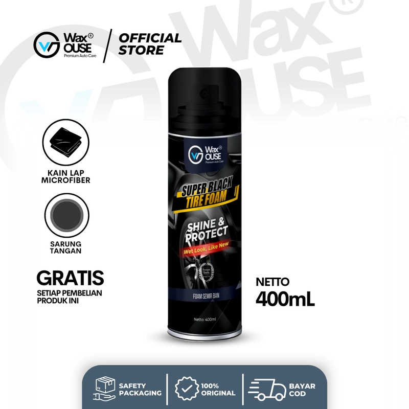 Product image Waxouse Super Black Tire Foam Semir Ban Mobil dan Motor Instant Pengkilap Ban Mobil Motor 400 mL Semir Ban