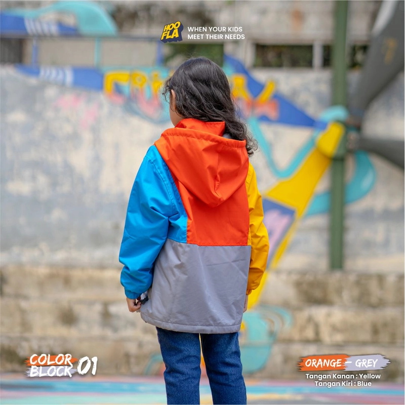 Product image Hoofla - Jaket Anak Color Block Jacket M CBJ 01 Orange-Grey