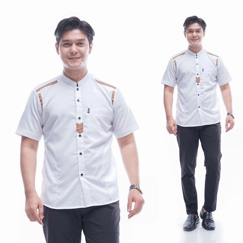 Product image Kois Batik - Baju Koko Pria Lengan Pendek Simpel Terbaru Keren Free peci rajut motif zavin M Zavin putih