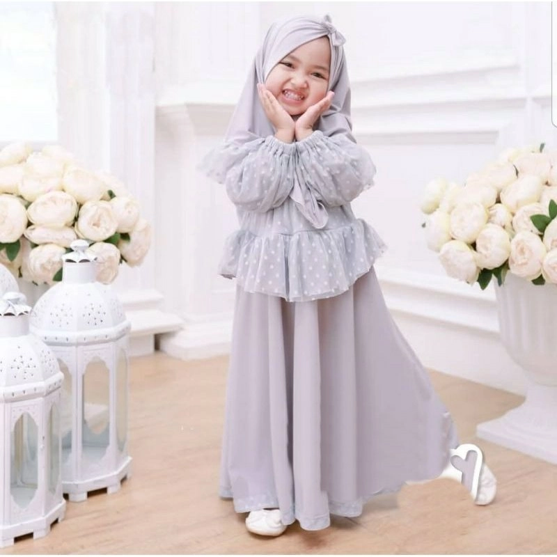 Product image gamis syari anak yunrx realpict 5-7thn abu