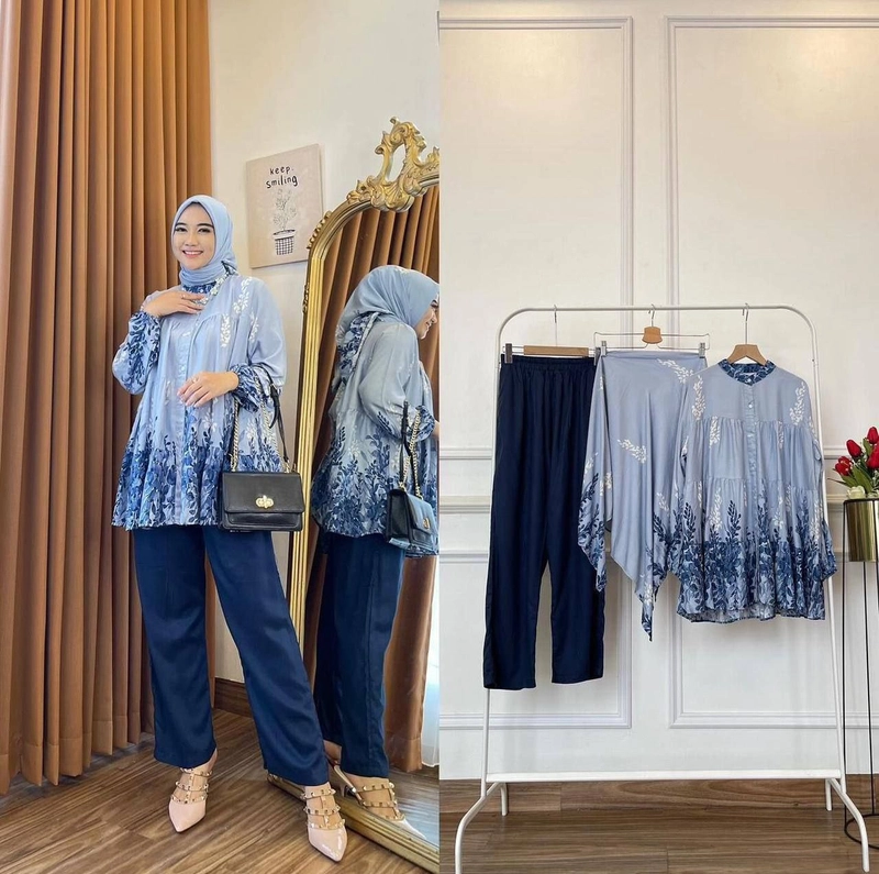Product image Khisna collection - Oneset blues terbaru terviral kekinian wanita dewasa KARINA Allsize Biru