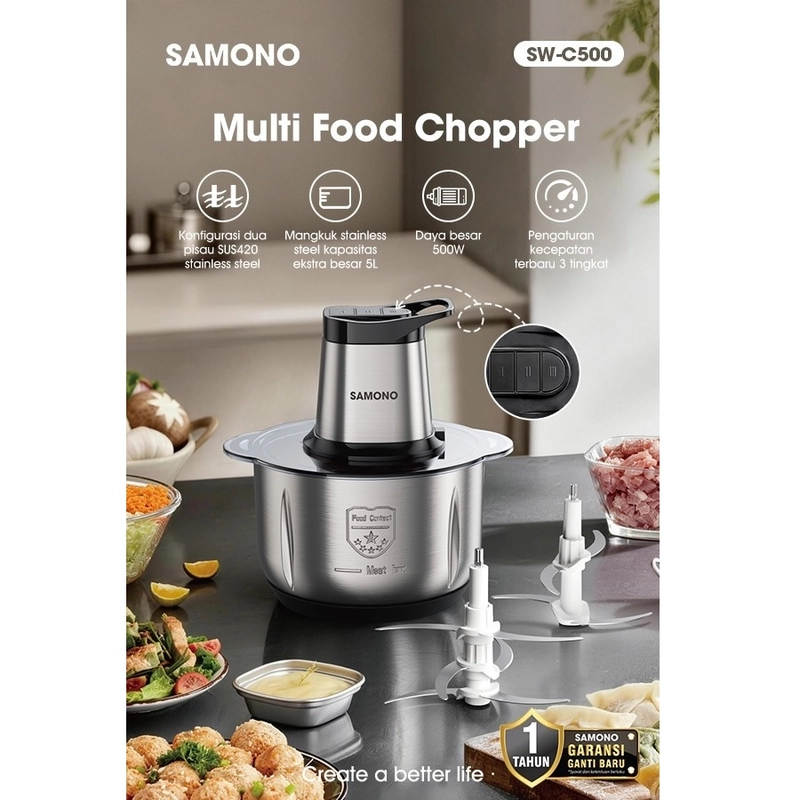Product image UTAMAMEGA - Samono Food Chopper SW-C500 Mangkuk Stainless 5 Liter Type SW-C500